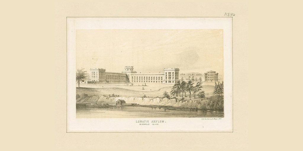 Nineteenth-century print of the Lunatic Asylum on Blackwell’s Island, New York. New York Public Library.